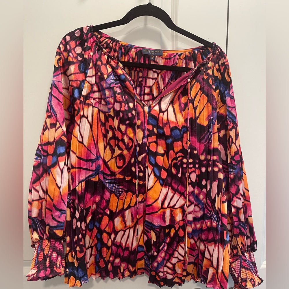 Skies Are Blue Multicolor Butterfly Print Blouse